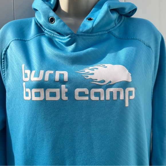 Burn Boot Camp Aqua Blue Hoodie Kangaroo Pocket Fire Hair Logo Front | Sz Small - Picture 2 of 13